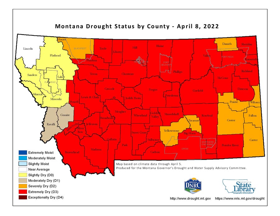 Montana Drought Status by County Map